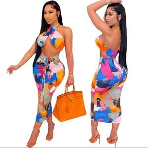 Skirt and crop top,  pants and crop top